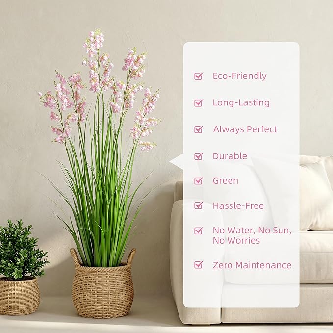 Green Onions Home Decor Fake Plants Lily of The Valley Snake Plant Home DéCor Accents Artificial Grass Room Decor Artificial Plants Indoor Artificial Grass 47" 2PCS（Pink）