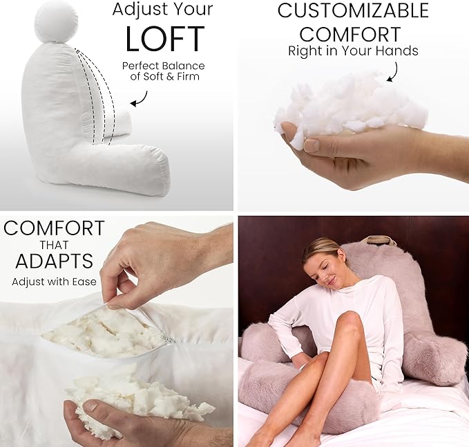 Husband Pillow Medium Baby Golden Wolf Fabulous Faux Fur Backrest, Two-Tone Reversible Double Sided Reading & Bed Rest Pillow with Arms & Neck Roll, Adjustable Memory Foam - Sit Up Extremely Comfy
