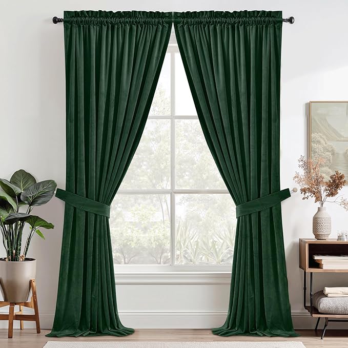 StangH Dark Green Velvet Curtains 102 inches Long 2 Panels, Thick Room Darkening Curtains & Drapes Christmas Home Decor Energy Saving for Living Room/Sliding Door, W52 x L102