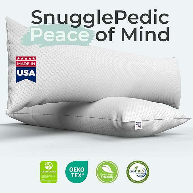 Snuggle-Pedic Body Pillow for Side Sleepers for Adults - Full Body Maternity Pillow Support Legs, Belly & HIPS - Shredded Memory Foam & Cooling Pregnancy Pillow Cover - 20x54 White