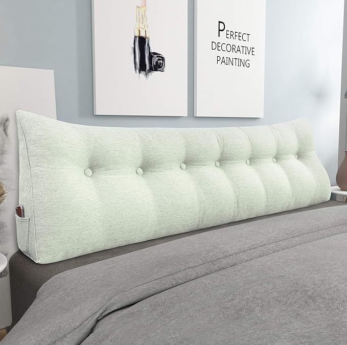 homecozy Wedge Headboard Pillow Dorm Room Reading Pillow Back Support for Sitting Up in Bed Bolster Lumbar Cushion Body Positioning Bedrest Cotton Linen 76in Grey-Beige King