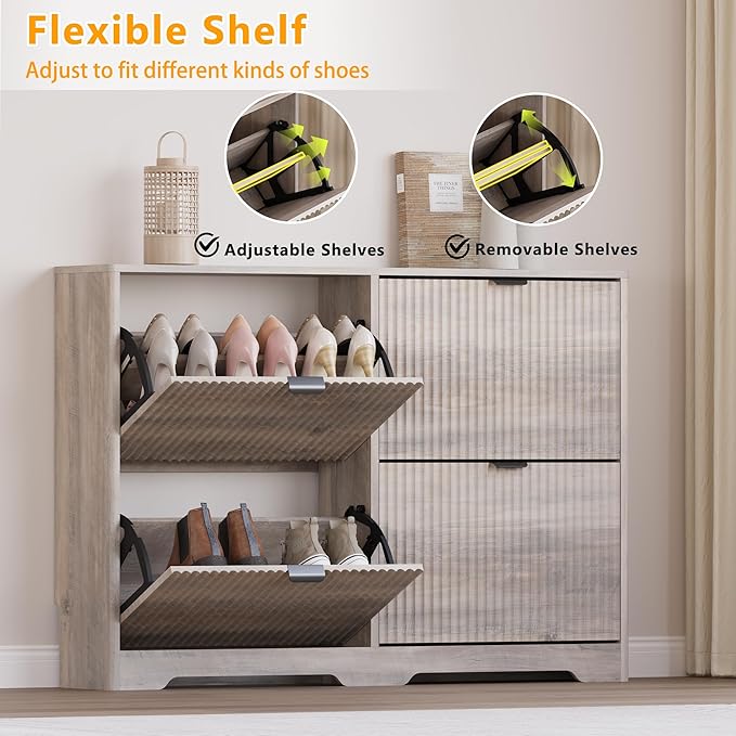 Large Shoe Cabinet for Entryway, Shoe Rack Cabinet with 4 Flip Drawer and Adjustable Shelves for Small Apartment, Foyer