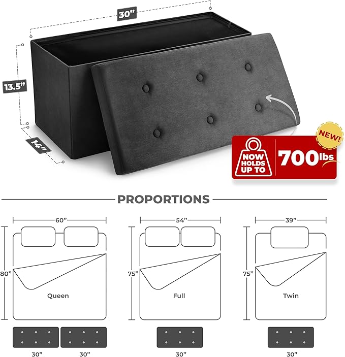 Sorbus Storage Ottoman Bench – Collapsible/Folding Bench Chest with Cover – Perfect Toy and Shoe Chest, Hope Chest, Pouffe Ottoman, Seat, Foot Rest, – Contemporary Faux Suede (Black)