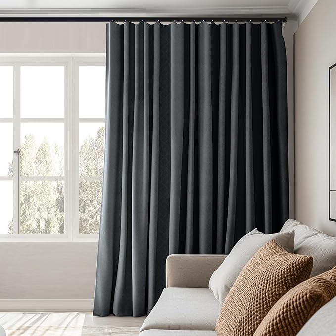 Room Divider Curtains Total Blackout Privacy Curtain Panel Room Thermal Insulated Noise Reduction Curtains for Bedroom Window Living Room Ceiling Track Curtain W 12.5 ft × H 8ft Dark-Grey