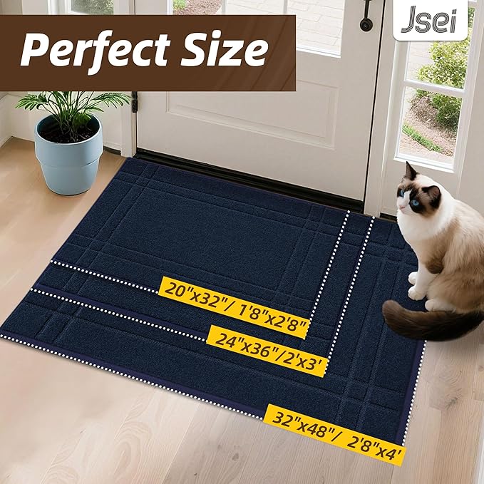 JSEI Entryway Rugs Doormat 20"x32", Non-Slip Dirt Trapper Door Mats Indoor, Washable Absorbent and Stain Resist Welcome Floor Mat for Front Door, Dog Door Mat, Muddy Wet Shoes & Paws, Navy Blue