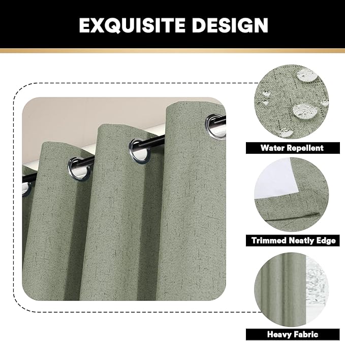 PrinceDeco Blackout Curtains for Bedroom Energy-Efficient Temperature Regulators Curtains for Sliding Glass Doors Anti Rust Sliding Glass Door Curtain for Living Room,100 X L84 Inch,Green Bay