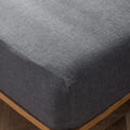 MooMee Fitted Bottom Sheet Only 100% Washed Cotton Linen Like Textured Breathable Durable Soft Comfy Deep Pocket Fits Mattress up to 17" (Dark Grey, Queen)