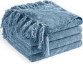 Chenille Throw Blanket for Couch 50"X 60", Soft Cozy Throws with Fringe Tassel for Bed Sofa Chair Cover, Lightweight Knitted Decorative Boho Blankets for Living Room, Dusty Blue
