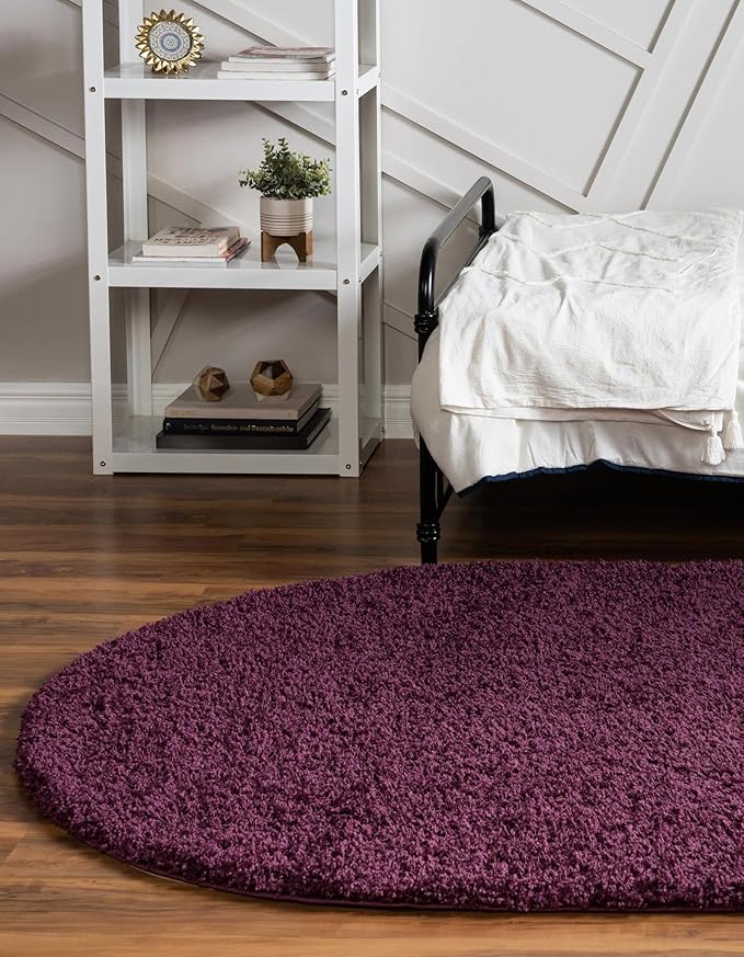 Unique Loom Solid Shag Collection Area Rug (3' 3" x 5' 3" Oval, Eggplant Purple)
