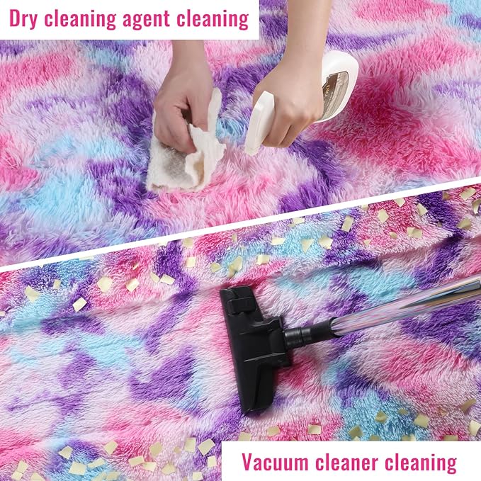 PAGISOFE Ultra Soft Rainbow Area Rugs for Girls Bedoom 4x6 Ft, Fluffy Cute Colorful Pastel Princess Carpet for Kids Teens Nursery,Dorm Rug for Room Decor Aesthetic,Hot Pink Purple Bedroom Decor