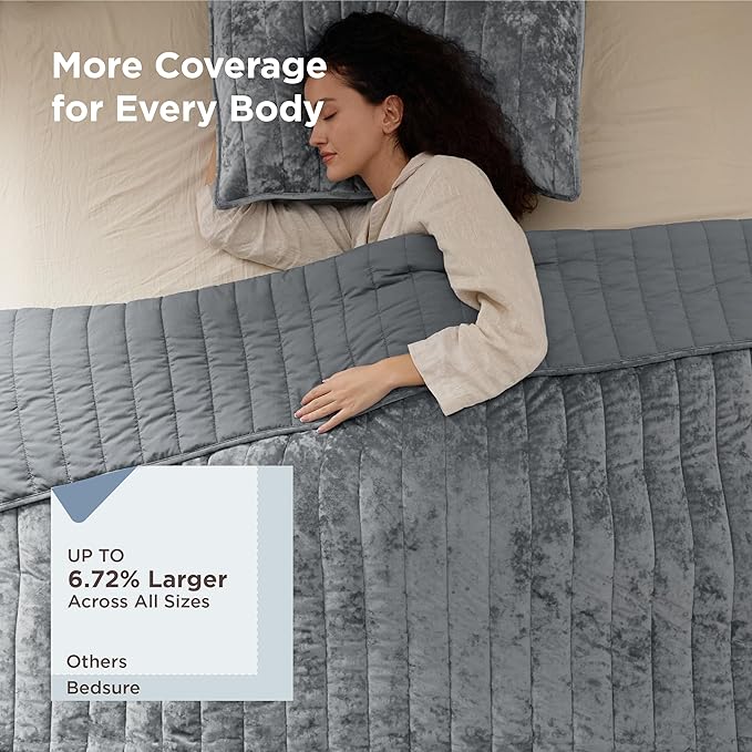 Bedsure Velvet Quilt Queen Size Set - Lightweight Velvet Comforter Queen, Luxury Bedspread Coverlet, Ultra-Soft Winter Bedding Set with 2 Pillow Shams, 90"x96", Sliver Gray