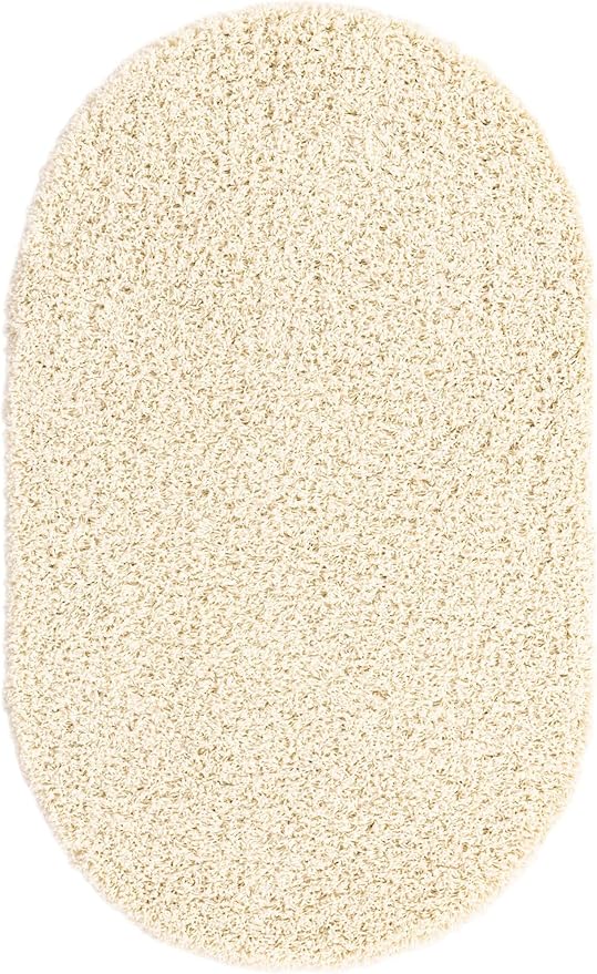 Unique Loom Solid Shag Collection Area Rug (3' 3" x 5' 3" Oval, Pure Ivory)