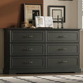 Farmhouse 6 Drawers Dresser for Bedroom, 54" Wide Modern Chest of Drawers with Deep Drawers & Bar Handles, Rustic Wood Dresser TV Stand, Wooden Closet Storage Organizer for Living Room, Hallway, Black