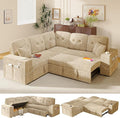 Modular Sectional Sleeper Sofa with Pull Out Bed, L Shaped 5 Seat Sectional Couches for Living Room, 84 Inch Sofa Bed with Adjustable Backrest | Hidden Storage | Wide Armrest | Khaki