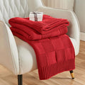 CozeCube Check Knit Throw Blanket, Christmas Red Checkered Bedroom Blanket for Couch, Soft Cozy Warm Knitted Blanket for Bed Sofa Living Room, Decorative Spring Fall Throw Blanket, 60"X80"