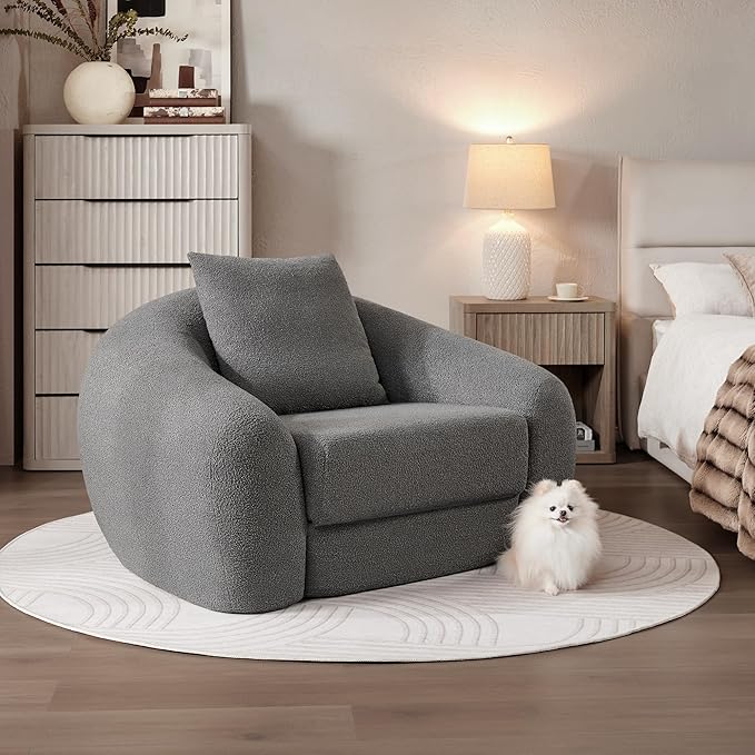 SICOTAS Curved Sofa Couch Bed for Living Room Convertible Futon Cloud Boneless Sleeper Chair Pull Out Floor Couch with Deep Seat Sofa Set Foam No Assembly Required for Bedroom Apartment, Dark Grey