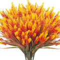 20 Bundles Artificial Plants Outdoor Fake Monkey Grass with Flowers (Fall Red)