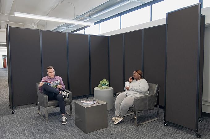 Versare Room Divider 360 Portable Wall Partition | Folding Panels | Large Freestanding Divider | Locking Wheels | Temporary Room Separator | 25' x 7'6'', Charcoal Gray