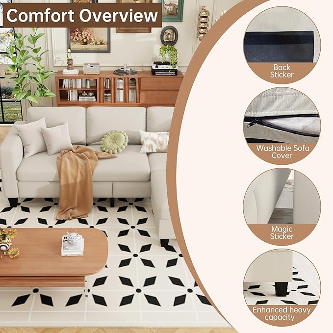 ZeeFu Sectional and Sofa Couches for Living Room - 78'' 3 Seater L-Shaped Modular Couch with Storage Ottoman - Modern Velevt Fabric Upholstered Sofa Set for Small Space Apartment Office