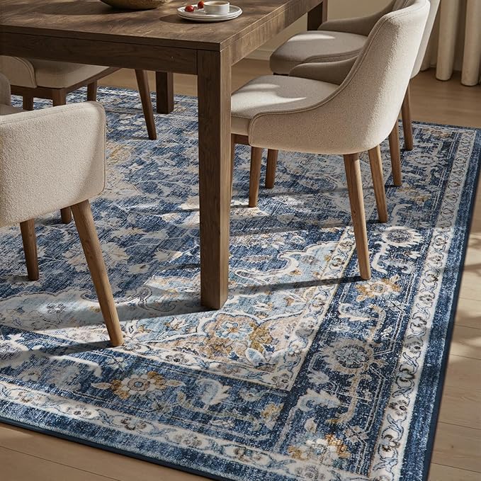 PADOOR 6X9 Area Rug,Rugs for Living Room,Soft Blue Rugs for Bedroom,Machine Washable Rug Non Slip Carpet for Dining Room Living Room Bedside Office