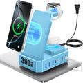 300W Charging Station for Multiple Devices Apple, Zutspzss 10 in 1 Wireless Charger for iPhone 16, GaN III USB C 65W PD Fast Charging Stand Dock for Apple Watch&Airpods,Blue
