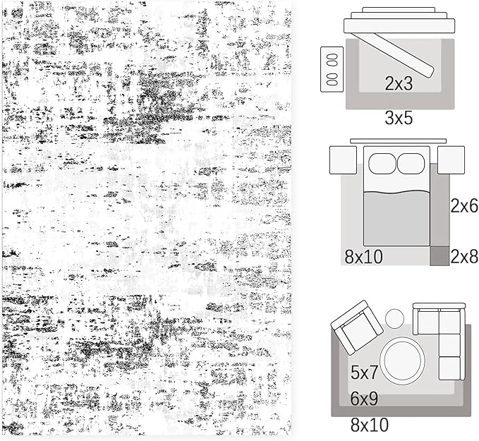 Area Rugs 8x10, Modern Abstract Machine Washable Rugs for Living Room Thin Carpet Indoor Floor Non-Shedding Carpets for Bedroom Dining Room Farmhouse Home Office | Black White