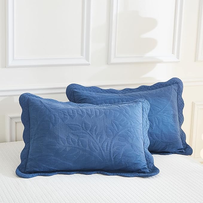 MarCielo 3-Piece 100% Cotton Oversized Bedspread Lightweight Quilt Coverlet Embroidery Farmhouse Bedding Set T0 (Midtone Blue, Oversized Queen (100"x106"))