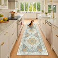 Area Rugs 2'x8' Washable Non-Slip, Floral Vintage Distress Print Pattern Medallion Carpet for Living Room Bedroom Dining Room, Light Yellow Carbon Grey Orange