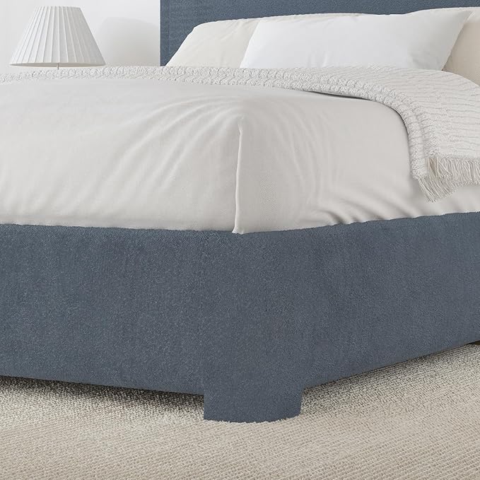 BarnFurin Queen Bed Frame with Headboard, Boucle Upholstered Platform Bed Frame, Luxurious Soft Rounded Corners, No Box Spring Required, Easy Assembly, Blue