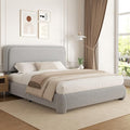 Full Size Platform Bed Frame with Headboard, Boucle Upholstered Desige, Anti-Collision Corners, Soft Rounded Corners, No Box Spring Required, Easy Assembly, Noise Free