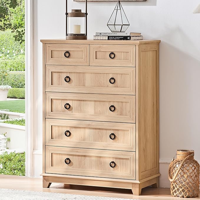 Farmhouse 6 Drawer Dresser for Bedroom, 41" Tall Small Dressers & Chest of Drawers, Rustic Wood Dresser with Metal Handle, Storage Organizer Closet for Living Room, Hallway, Entryway