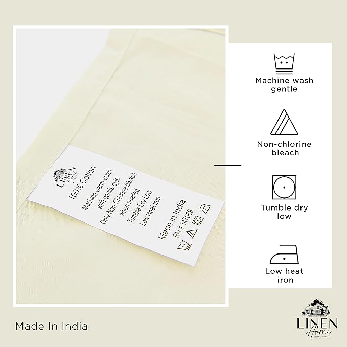 Linen Home 100% Cotton Percale Sheets Full Size, Cream, Deep Pocket, 4 Pieces Set - 1 Flat, 1 Deep Pocket Fitted Sheet and 2 Pillowcases, Crisp Cool and Strong Bed Linen