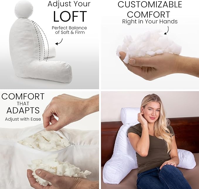 Husband Pillow XXL – Reading Pillow Bed Chair with Arms & Back Support – White - Back Pillow for Beds Sitting Up – Bed Rest Arm Pillow – Comfy Reading Pillow for Adults