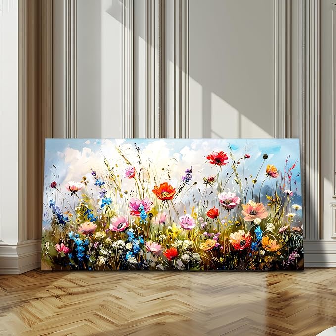 SERIMINO Large Wall Art for Living Room Canvas Prints, Nature Floral Botanical Farmhouse Wall Decor, Colorful Flower Market Modern Oil Paintings Home Bathroom Decor Aesthetic 24"X48"
