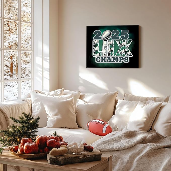 B.B.F MAKE 2025 Super Canvas Bowl Wall Art Champions Eagles Poster Print Philadelphia Oil Painting Canvas Wall Decor Sports Stars Picture Modern Bedroom Living Room Home Decoration, Framed 11x14inch