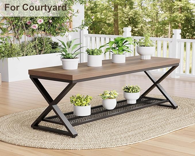 LVB Entryway Bench, Indoor Shoe Bench with Storage and Seating, Wood Metal Storage Bench for Bedroom Living Room, Farmhouse Shoe Rack Bench for Sitting in Hallway Foyer Entrance, Rustic Oak, 47 inch
