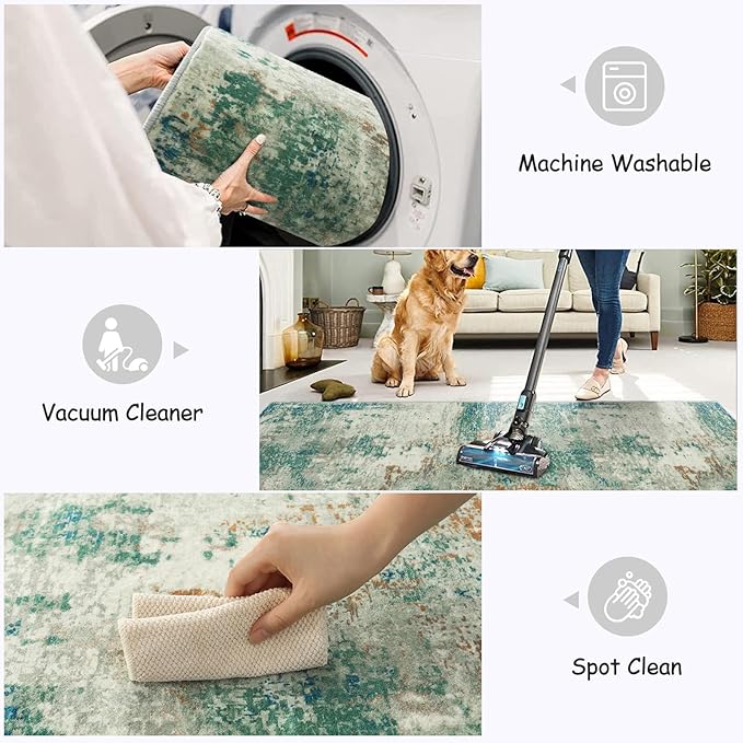 Lahome Modern Abstract Runner Rug with Rubber Backing - 2x6 Washable Rug Runners for Hallways Non Slip, 6 Ft Long Accent Carpet for Bathroom Kitchen Bedroom Entryway,Green/Grey