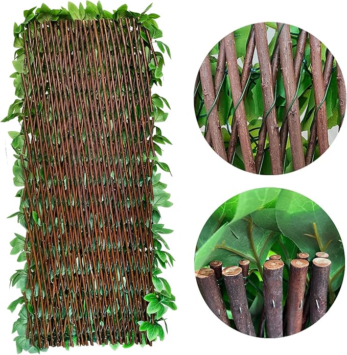 Sumery Expandable Fence Privacy Screen for Balcony Patio Outdoor,Decorative Faux Ivy Fencing Panel,Artificial Hedges (Single Sided Leaves) (2, Peony Leaf)