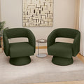 Swivel Accent Chair Set of 2, Modern Comfy Teddy Barrel Chairs, Oversized Upholstered Round Arm Chair for Living Room, Bedroom, Reading Room, Green