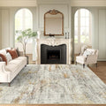 Washable Area Rug 8x10, Large Soft Abstract Rugs for Living Room Vintage 8x10 Area Rugs for Bedroom Dining Room Non-Slip Stain Resistant Under Table Gray Rust Rug