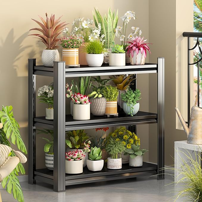 Storage Shelves, Garage Metal Shelving Unit, Adjustable, Double-Layer Column with Reinforced Ribs, Heavy-Duty, Capable of Bearing 600-3600 lbs (Black, 32 * 32 * 12, 3-Tier)