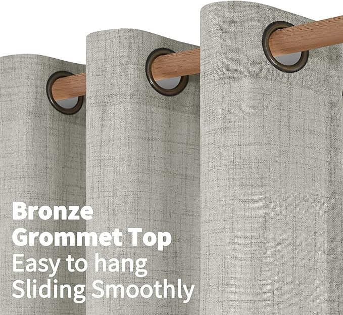 YoungsTex Light Grey Linen Curtains for Kitchen Window 40 Inch Length, Light Filtering Semi Sheer Short Drapes with Bronze Grommet Privacy for Bedroom Bathroom Cafe, 42 x 40 Inch, 2 Panels
