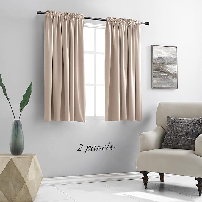 DONREN Home Fashion Thermal Insulated Room Darkening Curtains - Rod Pocket Short Curtain Panels for Bathroom (1 Pair,42 inches Wide by 54 inches Long,Rose Tan)