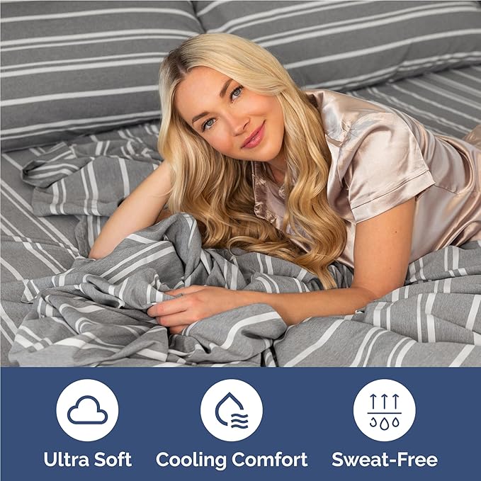 Twin XL 4 Piece Sheet Set - Cooling, Comfy & Breathable - Hotel Luxury Bedding Includes Fitted Sheet for Women, Men, Kids & Teens - 1 Flat, 1 Fitted Sheet, 2 Pillowcases w/Deep Pockets - Grey Stripes