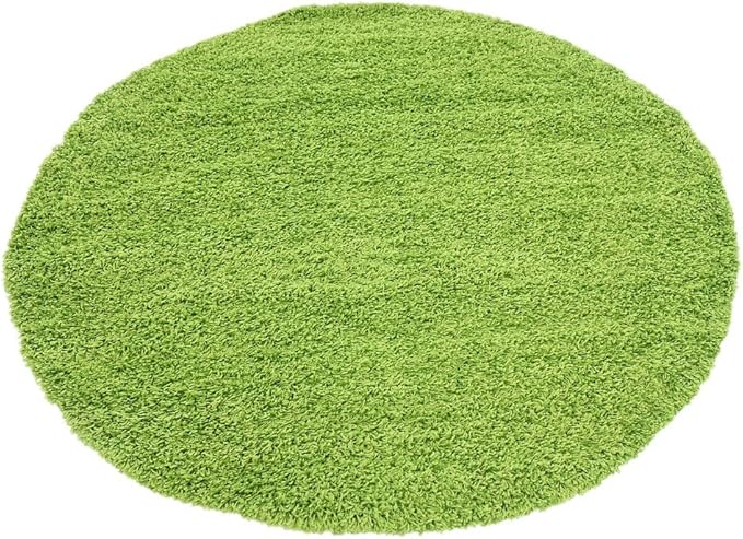 Unique Loom Solid Shag Collection Area Rug (6' 1" Round, Grass Green)