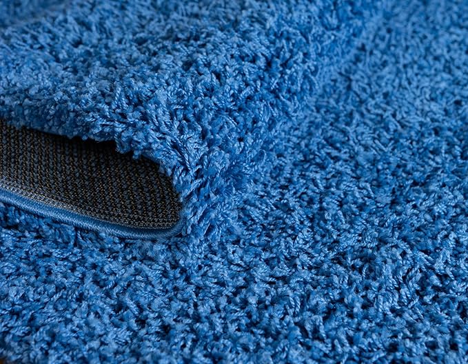 Unique Loom Solid Shag Collection Area Rug (5' 3" x 8' Oval, Periwinkle Blue)