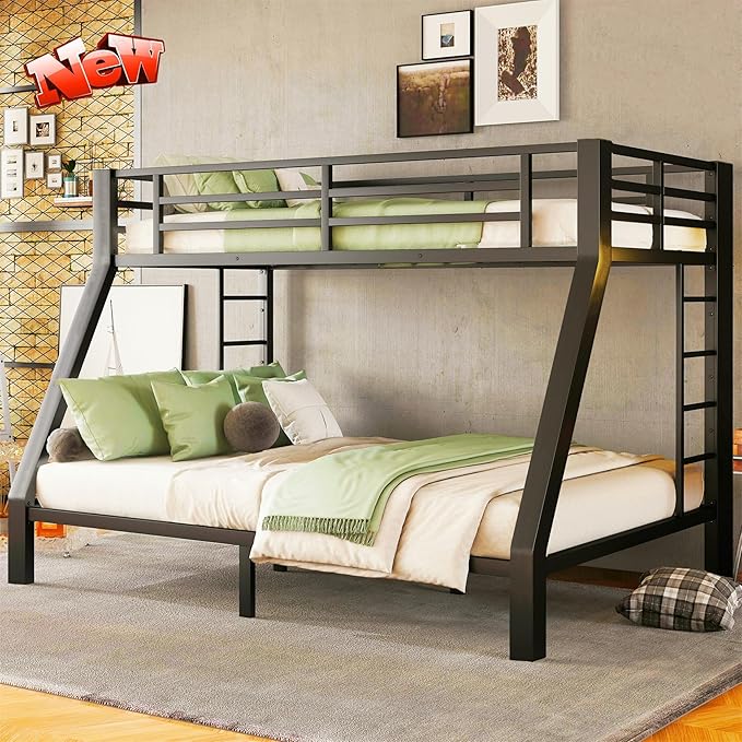 Upgraded & Stronger Heavy Duty Metal Twin XL Over Queen Bunk Bed for Adults & Teens, Thickened More Stable Safer Bunkbeds (Greater Weight Capacity) (Twin XL Over Queen)