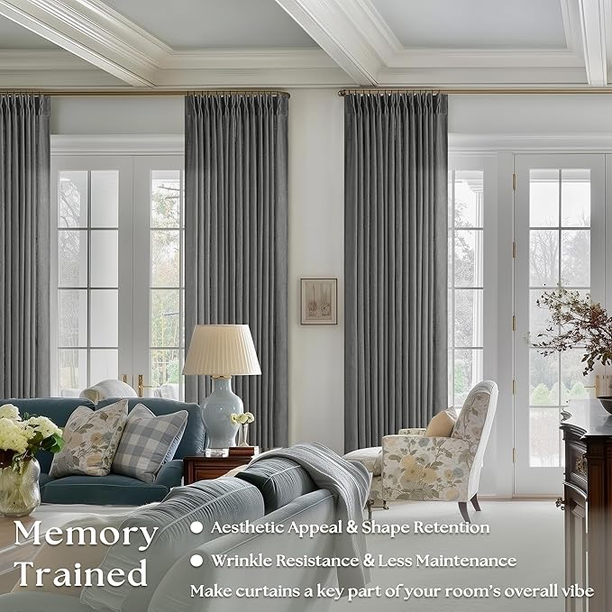 Charcoal Gray Linen Pinch Pleated Curtains 120 Inches Long for Living Room Pleated Drapes Back Tab Thick Linen Dark Grey Simple Modern Neutral Farmhouse Extra Long 120 Inch Curtain for Dining Bedroom