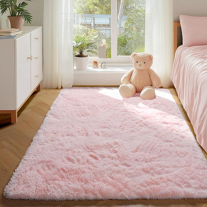 PAGISOFE Pink Fluffy Shag Machine Washable Area Rugs for Bedroom Girls 5x7,Soft Fuzzy Rugs for Living Room,Pastel Carpet Nursery Floor Kids Room Dorm Rug,Plush Soft Kids Rug for Room Decor Aesthetic