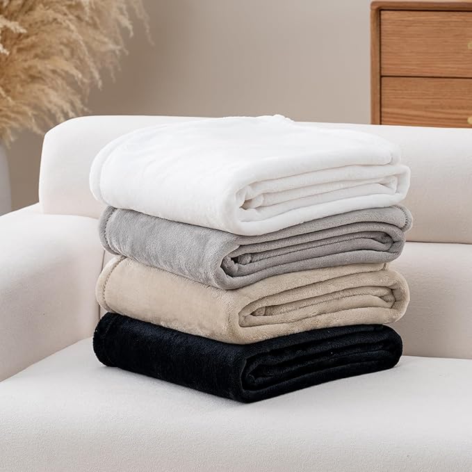 Luxury Fleece Warm Blanket, Soft Lightweight Velvety Plush Blanket for Sofa and Bed, Cozy Comfy for All Seasons(True White, 70×90 Inches)
